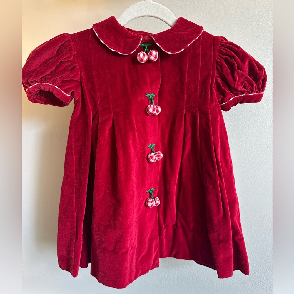 Charming Velvet Red Cherry Kids Formal Holiday Dress